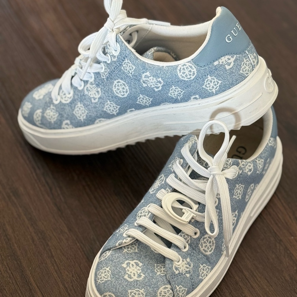 Guess Kids Denim Blue and White Sneakers